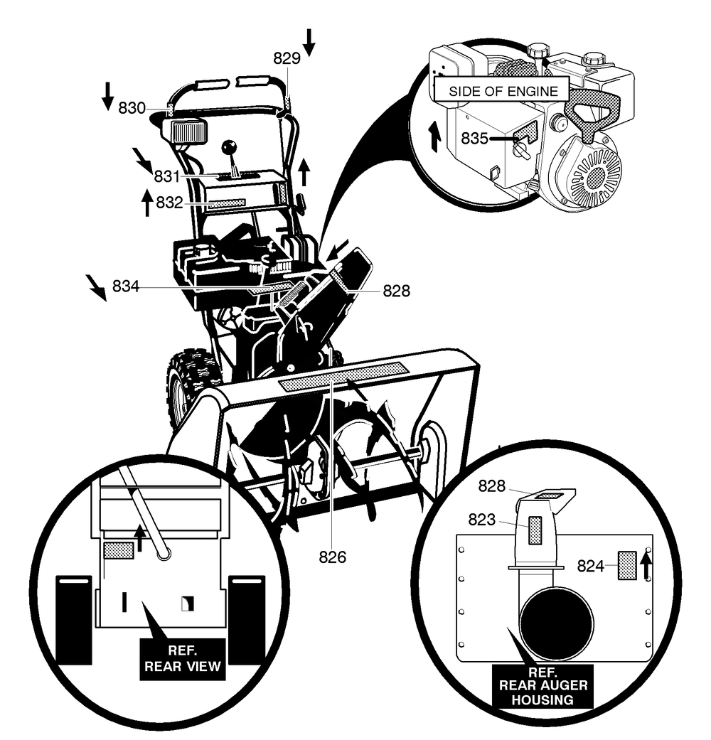 Decals Diagram and Parts List for C950-52430-0 2004 Briggs and Stratton Snow Blower